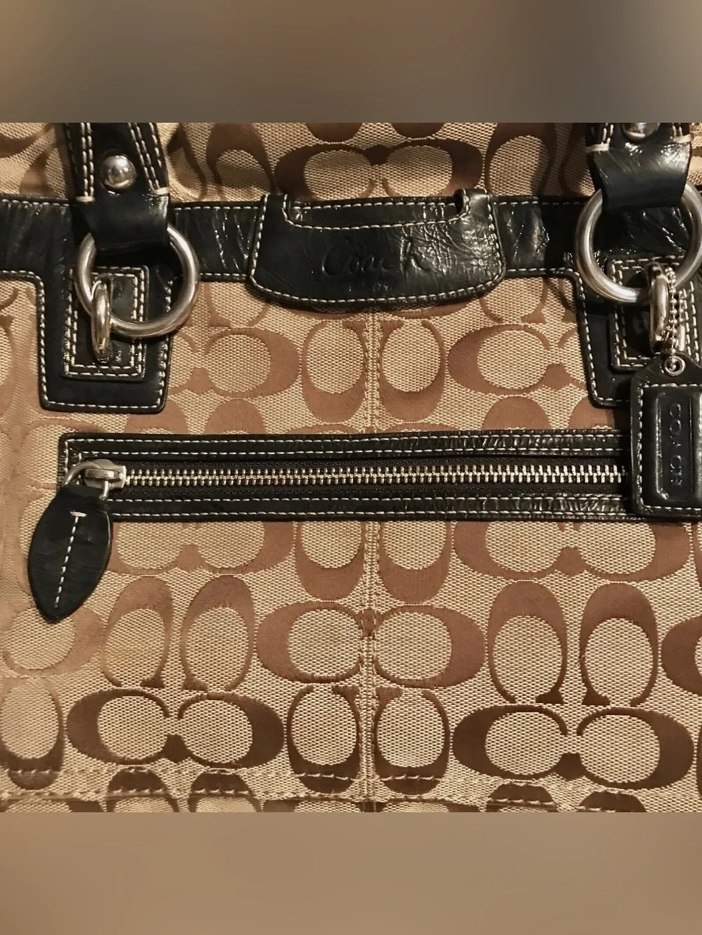 Coach Signature Penelope Canvas Tote in Khaki and Brown